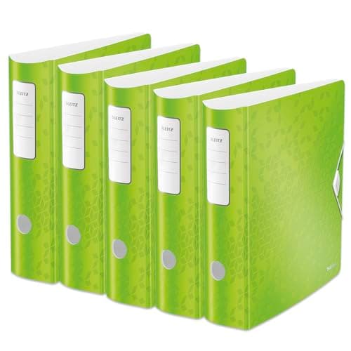 Image of Leitz 11060054 A4 Lever Arch File Active, Curved Spine 82mm Width, Elastic Fastening, Light Polyfoam, Wow Range, Green