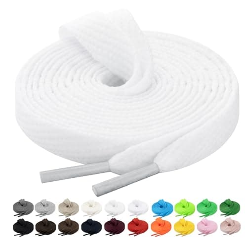 Image of Handshop 2 Pairs Flat Sneaker Shoe Laces 2/5" in 20 Colors, Wide Shoelaces for Athletic, Skate Shoes White 54 Inch