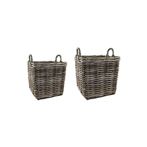 Image of Ivyline Wicker Log Basket Set with Side Handles - Square Hand Finished Kindling Storage - Pack of 2
