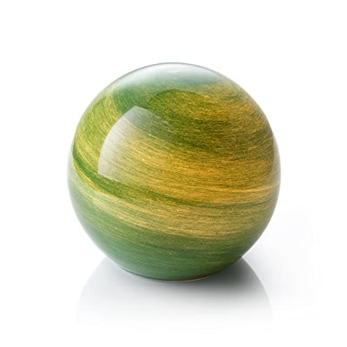 Image of Auraglow Handmade Blown Glass Art Planet LED Table Lamp, Cordless Battery Operated Light, [Jade]