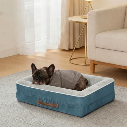 Image of Renvix Medium Orthopedic Cat Bed, Waterproof Dog Sofa Bed with Removable Washable Cover, Soft Egg Foam Pet Bed, Non-Slip Bottom and Four-Sided Bolster Cushion（Blue, 61x46x15cm）