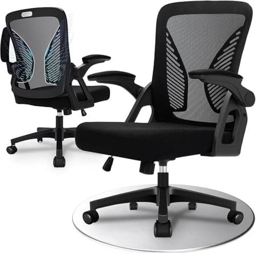 Image of Durrafy Ergonomic Office Chair, Desk Chair with 90° Flip-up Armrests, Lumbar Support & Height Adjustable, Breathable Swivel Computer Chair with Tilt Function, Mid-Back Mesh Chair For Home/Office