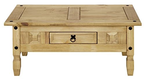 Image of Mercers Furniture Corona Solid Wood Pine Coffee Table Wooden Rectangular With Drawer Living Room Side Unit Lounge Mexican Style 45cm High 95cm Wide 50cm Deep