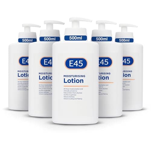 Image of E45 Body Lotion 500 ml x5 Pack – E45 Moisturising Lotion with Pump – Daily Moisturiser for Long-Lasting Hydration for Dry Skin and Sensitive Skin – Protect from Dryness, Reduce Redness and Flaking