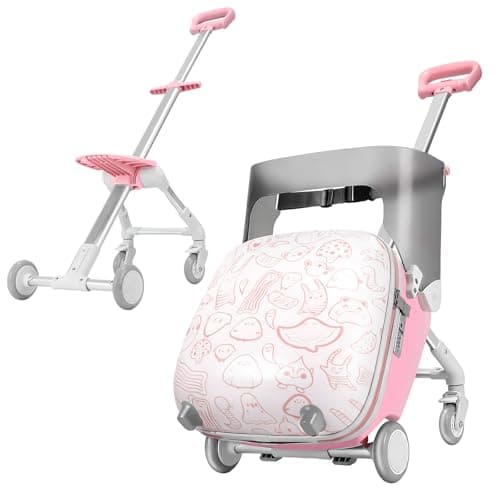 Image of AODI Kids Ride-on Luggage with Seat, 20 inch Carry On Suitcase, 2-in-1 Children's Luggage & Baby Stroller with Shockproof Silent Wheels and Guardrail for Airplane