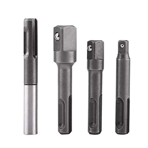 Image of Professional SDS Plus Adaptor Kit with Heavy Duty Drill Bit Extensions for Masonry & Woodworking | 3pc SDS Plus to Hex & Square Adapter Set (1/4", 3/8", 1/2") Power Tool Accessories