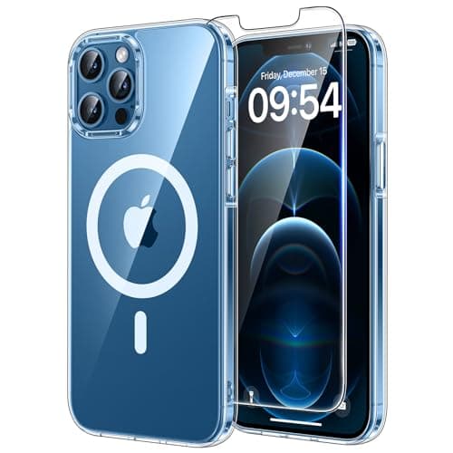 Image of TAURI for iPhone 12 Pro Max Case, [Compatible with MagSafe] with Screen Protector, Not-Yellowing Military-Grade Protection Shockproof Slim Magnetic Case for 12 Pro Max, Clear