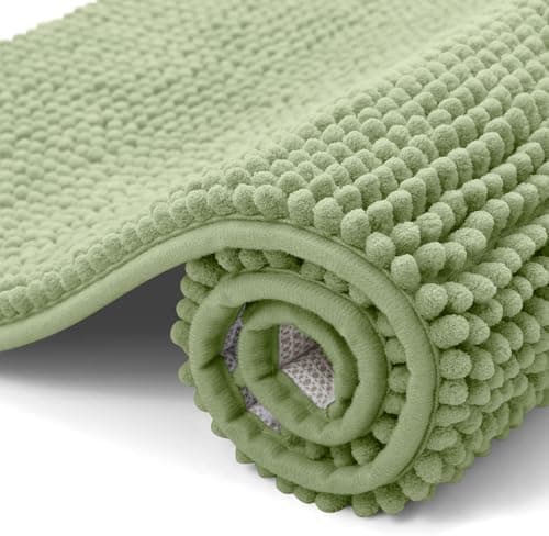 Image of smiry Non Slip Chenille Bath Mat, Extra Soft Bathroom Mat, Super Absorbent Fluffy Bath Mats for Bathroom, Machine-Washable Quick Dry Bath Rug Foot Mat, 40 x 60 cm, Green