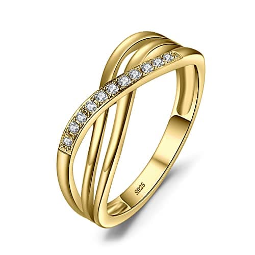 Image of JewelryPalace Infinity Knot Round Cut CZ Stackable Wedding Ring Eternity Bands for Women, Cubic Zirconia 925 Sterling Silver 14K Yellow Gold Plated Promise Ring for Her Size 7.5