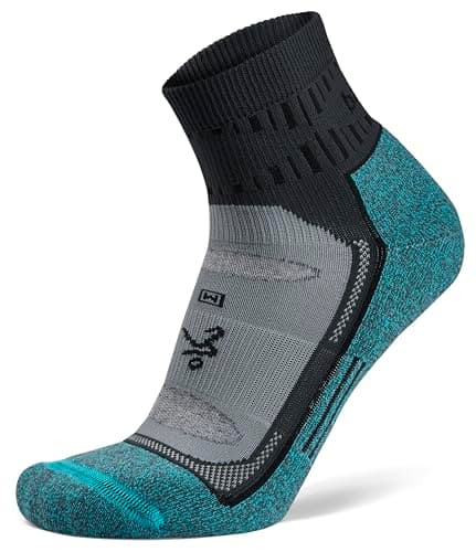 Image of Balega Blister Resist Performance Quarter Athletic Running Socks for Men and Women (1 Pair)-Cushioned,Breathable, Moisture-Wicking, Seamless Toe, Ergonomic Fit, Grey/Blue, L