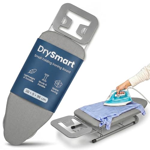 Image of DrySmart Table Top Ironing Board - Small Folding Iron Table with Ironing Board Cover, Non-Slip Legs, Lightweight & 76×30cm Compact Pressing Surface, Easy Storage for Home Laundry Use (Grey)