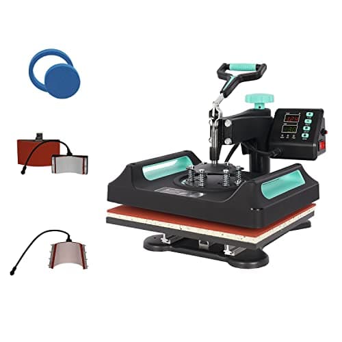 Image of UKPRESS Heat Press Machine 5 in 1 29x38cm Sublimation Printing Swing Away 360 Degree for T Shirts Mug Hat Plate Cap Mouse Pads Dual Digital Control Multifunctional (Green)