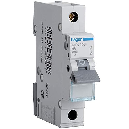 Image of Hager MTN106 Miniature Circuit Breaker, 1 Pole, 1 Module, Type B, 6 kA Breaking Capacity, 6 A Current