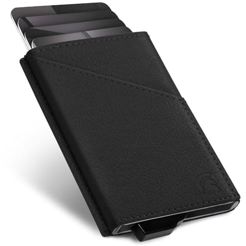 Image of POWR Card Holder Wallet, Vegan Leather Wallets, RFID for Men, Minimalist Credit Holders, Pop-up Metalic Slim (Black)