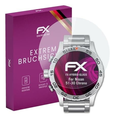 Image of atFoliX Plastic Glass Protective Film compatible with Nixon 51-30 Chrono, 9H Hybrid-Glass FX Screen Protector