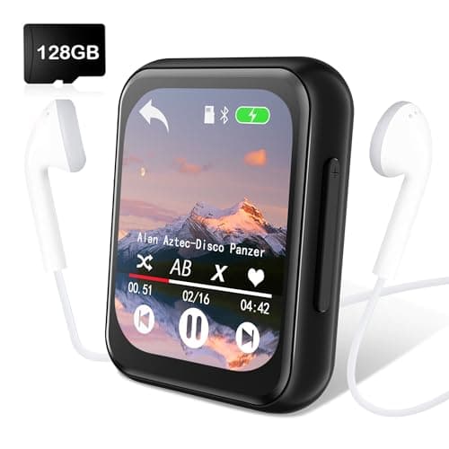 Image of 128GB MP3 Player with Bluetooth 5.3, Portable Digital Lossless Music Player with Built-in Speaker, 2.0 in Full Touch Screen, HiFi Sound, FM Radio, Voice Recorder, Earphones Included