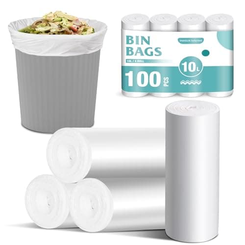 Image of PANSUN Selected 100 Counts Small Bin Bags, 10L Pedal Trash Can Bin Liners for Bathroom,kitchen,Unscented White Garbage Bags