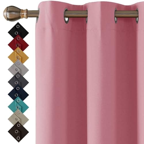 Image of Thermal Insulated Blackout Ring Top Eyelet Curtains for Bedroom Windows 2 Panels (Pink, 46”(116cm) wide x 54”(137cm) long)