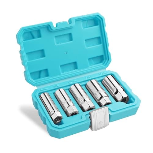 Image of DURATECH Spark Plug Socket Set, 5-Piece SAE & Metric Cr-V Spark Plug Sockets (14 mm, 18 mm, 5/8", 3/4", 13/16"), 6 Point & 12 Point Thin Wall 3/8" Drive Spark Plug Removal Tool for Car, Small Engines