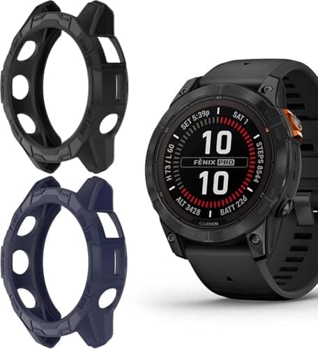 Image of Ghttymtt 2Pack TPU Cases Compatible with Garmin Epix Pro Gen 2 51mm/Fenix 7X Pro Case, Protective Cases Cover Watch Frame Protector Shell (Black&Midnight, 47MM)