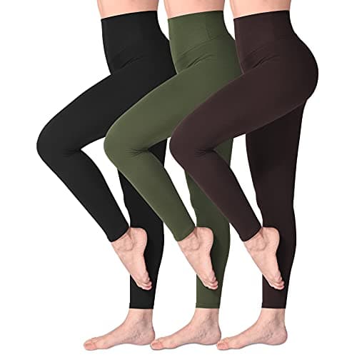Image of SINOPHANT High Waisted Leggings for Women, Buttery Soft Elastic Opaque Tummy Control Leggings, Plus Size Workout Gym Yoga(Black/ArmyGreen/Brown,S-M)