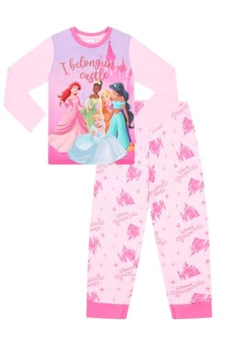 Image of Disney Girls Princesses I Belong In A Castle Long Pyjama Set (5-6 Years) Pink