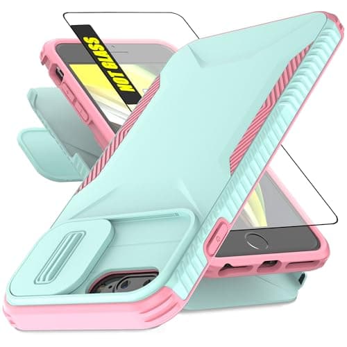 Image of AWZHYDT for iPhone 8 Plus,iPhone 7 Plus Case,with 1 HD Screen Protector & Slide Camera Cover[Military-Grade]Phone Case Heavy Duty Rugged Shockproof Protective Cover for iPhone 8 /7 Plus 5.5"-Cyan/Pink