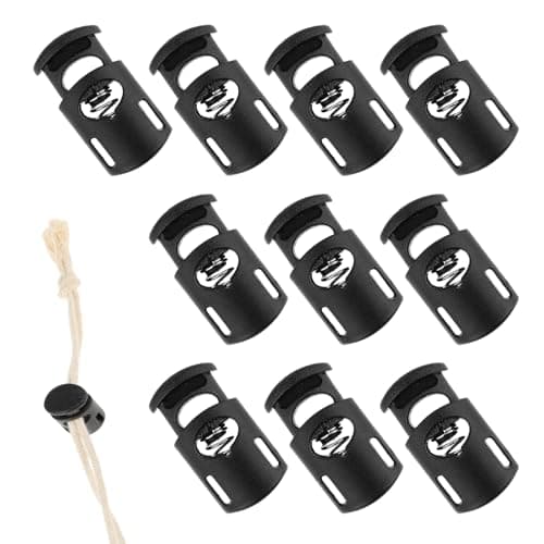 Image of Apausvcm 10PCS Toggles for Drawstrings, Plastic Cord Lock Black Single Hole Spring Toggle Stopper Cord Stops Fastener for Drawstring Rope Paracord Bags Clothing Bungee Swim Goggles