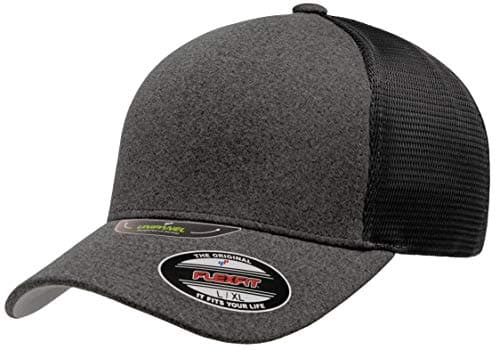 Image of Flexfit Unisex's Melange Unipanel Trucker Cap, Dark Grey/Black, L-XL