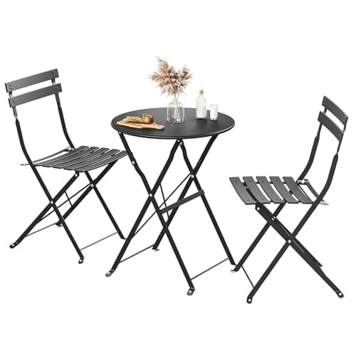 Image of SONGMICS 3-Piece Outdoor Bistro Set, Folding Patio Furniture Set with Table and 2 Chairs, Weather-Resistant Steel Balcony Furniture, for Balcony, Patio, Garden, Ink Black GGF036BZ01