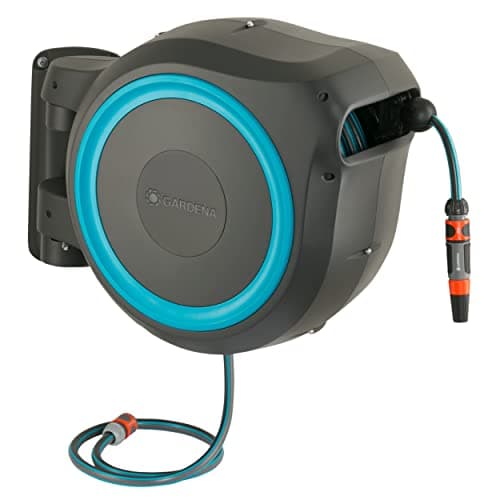 Image of Gardena Wall-Mounted Hose Box RollUp M/L (turquoise) 25 m: Versatile watering system for medium-sized to large gardens, swivel hose box, including 25 m Gardena hose & mounting kit (18620-20)
