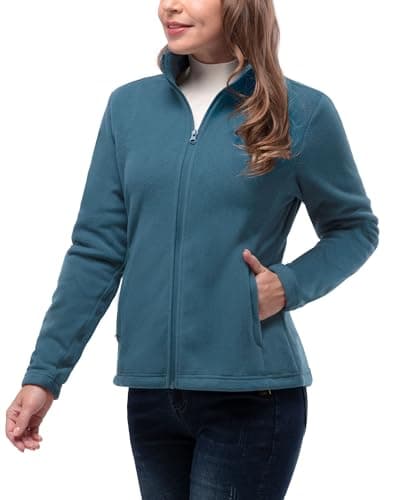 Image of 33,000ft Womens Fleece Jackets Ladies Lightweight Warm Full Zip Coat Breathable Microfleece Ladies Sweater Casual Long Sleeve, Ideal for Travelling Outdoor Sport Dark Blue M
