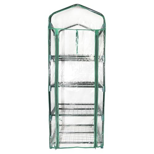 Image of Unibos 4 Tier Mini Greenhouse Indoor & Outdoor – Portable Plant Grow House with Steel Frame & Clear PVC Cover for Herbs, Flowers, Vegetables & Seedlings, Balcony Patio Garden