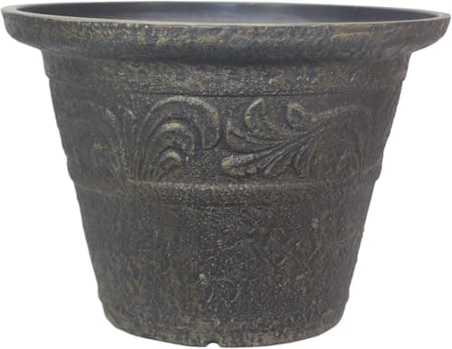 Image of Muddy Hands 16 Litre Heavy Duty Vintage Stone Effect Plant Pot Outdoor Garden Round Flower Tree Plastic Planter (Bronze)