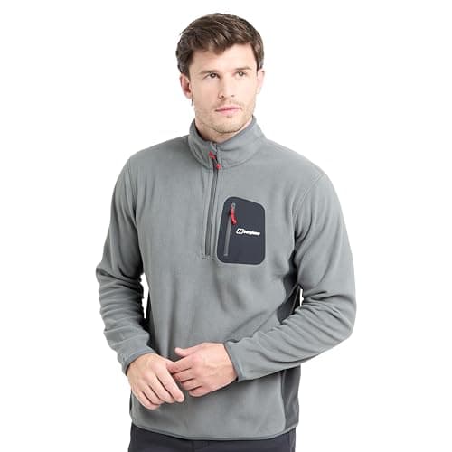 Image of Berghaus Men's Helvellyn Half Zip Fleece, Polyester Midlayer, Quick-Drying, Moisture-Wicking, Stretch-Bound Collar and Cuffs, for Outdoor Activities (UK, Alpha, M, Regular, Regular, Grey)