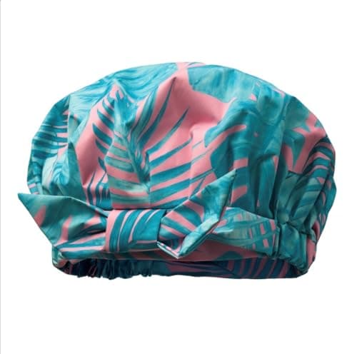 Image of Hydréa London Luxury Shower Cap – Waterproof, Reusable, Stylish & Durable Hair Protection for Bath & Shower – Comfortable Fit, One Size, Elegant Design for Women (Palm Blush)