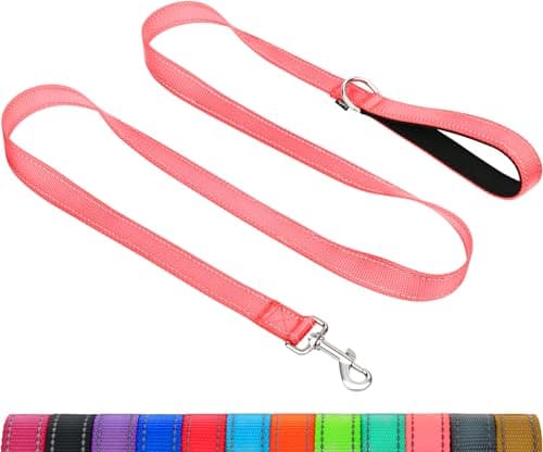 Image of Taglory Dog Leads for Small Medium Dogs | Double Sided Reflective | Soft Neoprene Padded Handle | 2 cm Wide by 120 cm Long | Pink