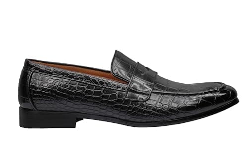 Image of Mens Classic Crocodile Print Faux Leather Penny Loafers Formal Slip on Shoes[U5961-6-NOIR-7.5 UK] Black
