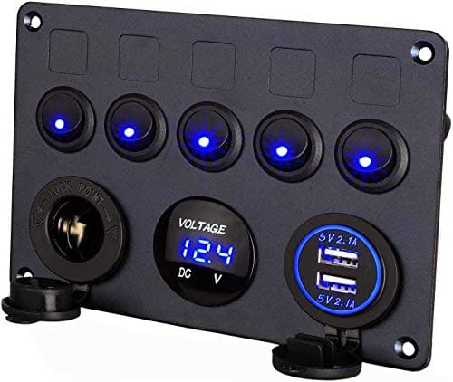 Image of Thlevel 5 Gang Toggle Switch Control Panel Waterproof 12V/24V Car Charger Switch Panel with Dual USB Charger Port Lighter Socket Adapter Digital Voltmeter Display for Boat Vehicle Marine