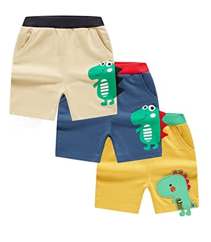 Image of CAMLAKEE Kids Summer Shorts Joggers Boys Jersey Short Trousers 3 Pack Lightweight Children Cotton Jogging Bottoms Style 2 UK: 3-4 Years (manufacturers's Size: 110)