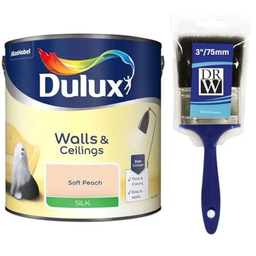 Image of Soft Peach Walls & Ceilings Silk Emulsion Paint 2.5L + 3" Emulsion Paint Brush – Smooth Washable Silk Finish, Quick Dry, Low-VOC, Easy Application for Interior Walls & Ceilings
