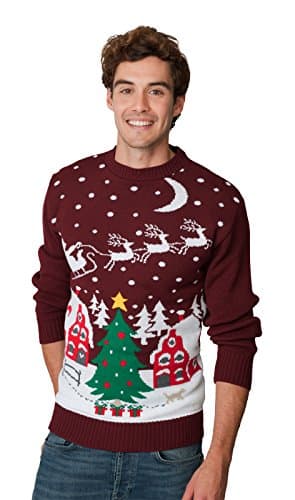 Image of HSA New Mens Womens Unisex Jumper Christmas Xmas Novelty Retro Fairisle Santa Party Sweater Jumpers Santa Night Sky Wine Exclusively to Ltd Sizes - S/M/L/XL/2XL/3XL/4XL
