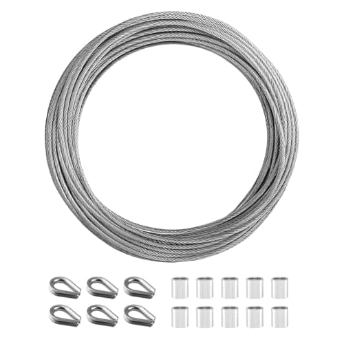 Image of 10m 2mm Stainless Steel Wire Rope Cable Heavy Duty Rust-Resistant PVC Coated Steel Wire 7x7 Strand Core Metal Cable with Aluminum Crimp Sleeve and Thimble for Outdoor String Garden Fence Picture