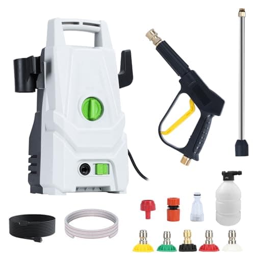 Image of 1400W High Pressure Washers,Jet Washers 420L/H Flow, Electric Power Washer with Adjustable Nozzles, 6-8M Hose & Steel Handle for Home, Car, Patio, Driveway, Garden, Fences (white)
