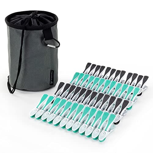 Image of Hangerworld Set Grey Pegs Bag & 48 Plastic Soft Grip Clothes Pegs Hanging Pegs Basket