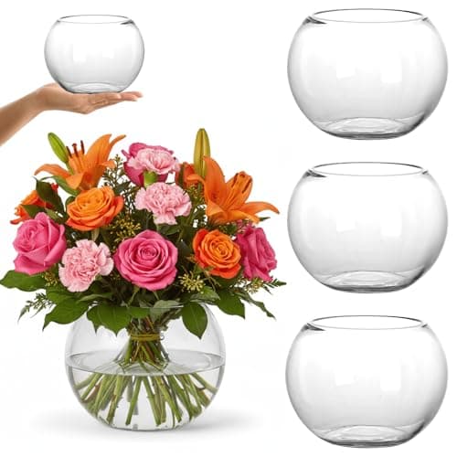 Image of YOUEON 4 Pack Small Glass Bubble Bowl Vases, 15 cm Glass Terrarium Bowls Fish Bowls, Round Candle Holders, Globe Flower Vase Centerpiece for Wedding Event Home Decor
