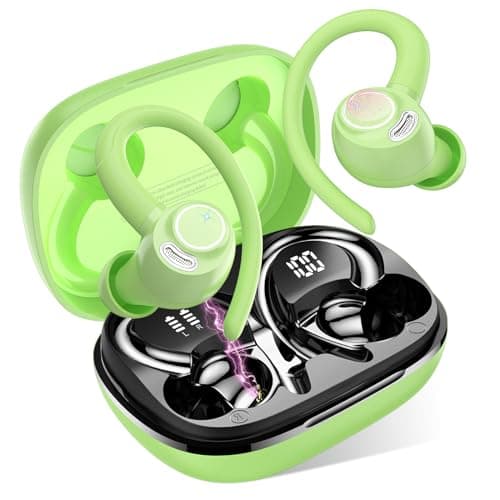 Image of Jesebang Wireless Earbuds, Bluetooth 5.3 Headphones, 2024 Wireless Earphones HiFi Stereo Sound with ENC Mic, Sport Headsets in Ear EarHooks for Running, 40H Dual LED Display, IP7, Fresh Green