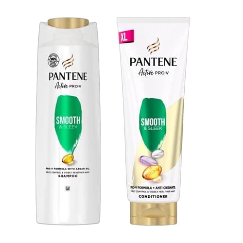 Image of Pantene Smooth & Sleek Shampoo 500ml & Conditioner 350ml Set | Pro-V Formula with Argan Oil | Frizz Control & Healthy Shine