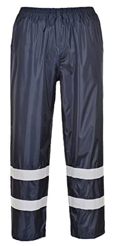 Image of Portwest F441 Men's Waterproof Rain Trousers - Lightweight Reflective Elasticated Safety Pants with Pockets Class 5 Navy, X-Large