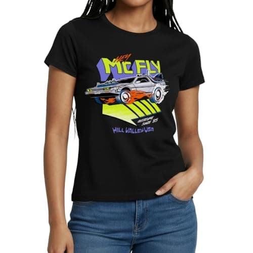 Image of Spreadshirt Back to The Future Hey McFly Time Machine Women's T-Shirt, M, Black